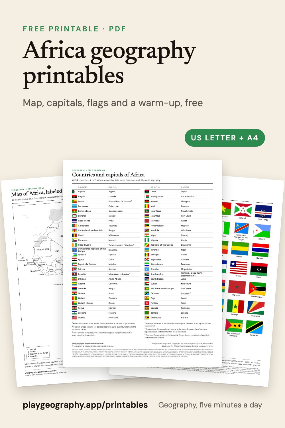 Africa geography printables: preview of the printable sheets