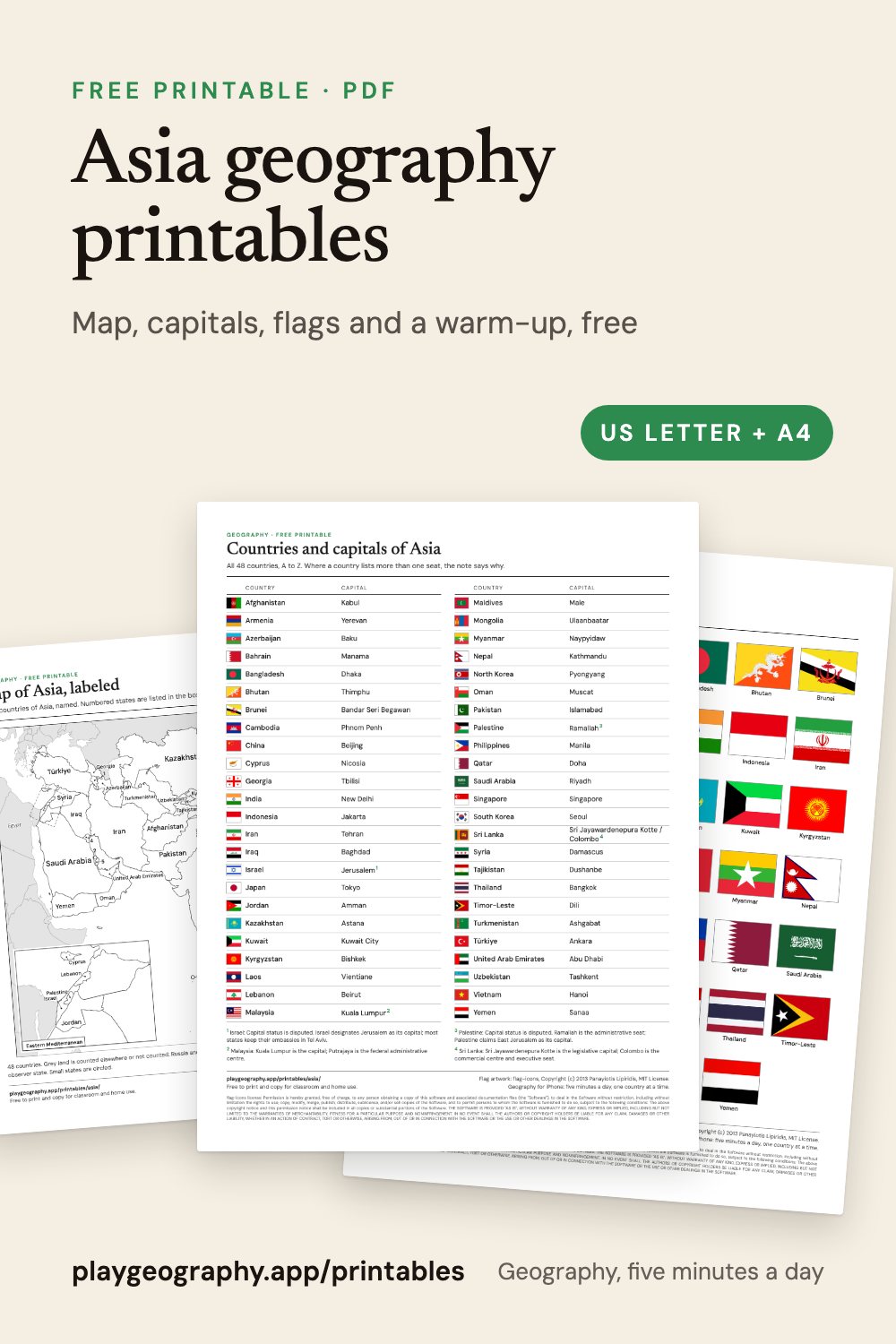 Asia geography printables: preview of the printable sheets