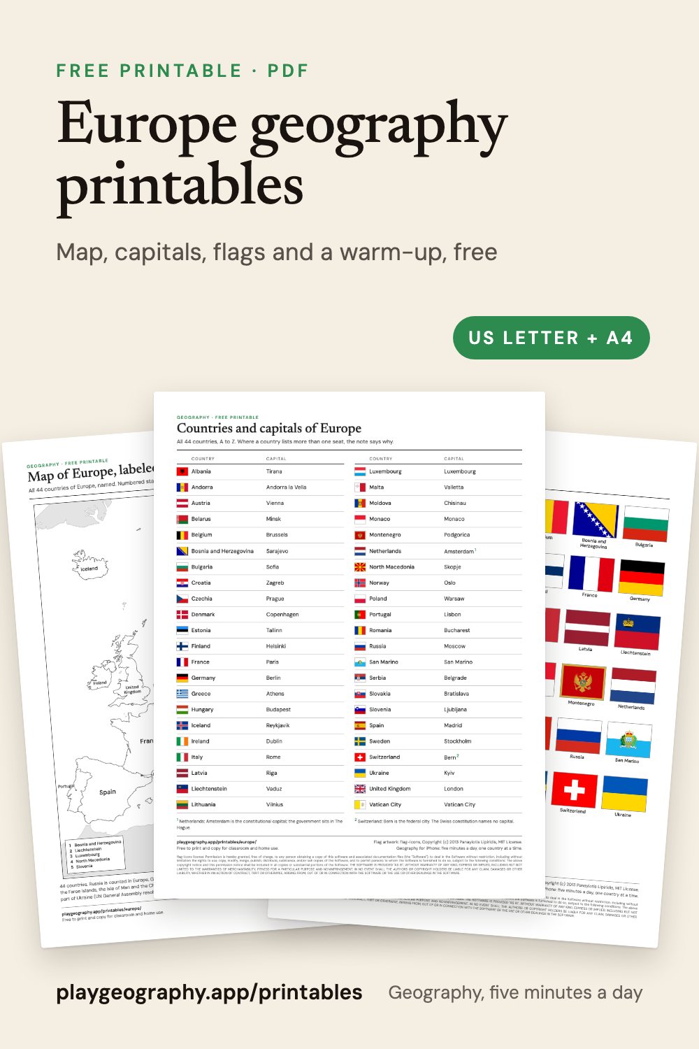 Europe geography printables: preview of the printable sheets