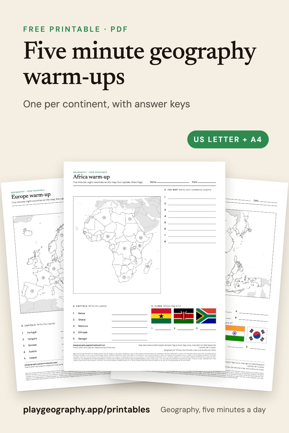 Five minute geography warm-ups: preview of the printable sheets