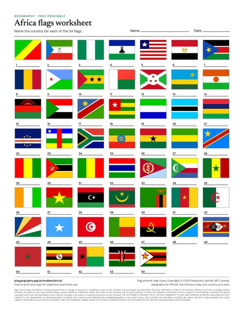 Preview of the Africa flags worksheet sheet