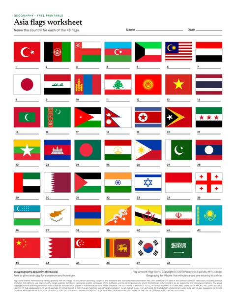 Preview of the Asia flags worksheet sheet