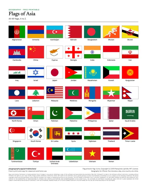 Preview of the Flags of Asia sheet