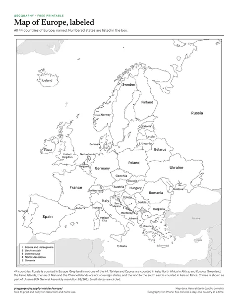 Preview of the Map of Europe, labeled sheet