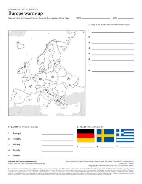 Preview of the Europe five minute warm-up sheet