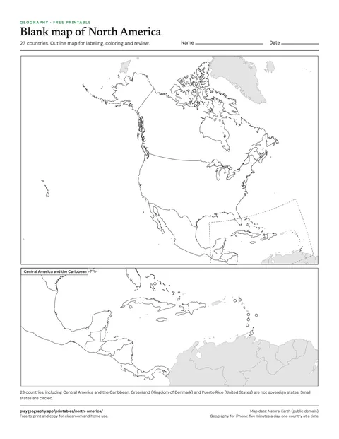 Preview of the Blank map of North America sheet
